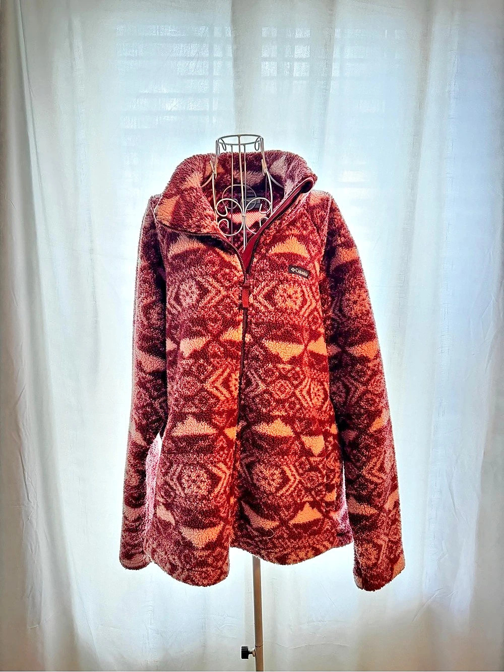 Columbia Mountain Side Sherpa Full Zip Geometric Sherpa Jacket in Brown XXL Like